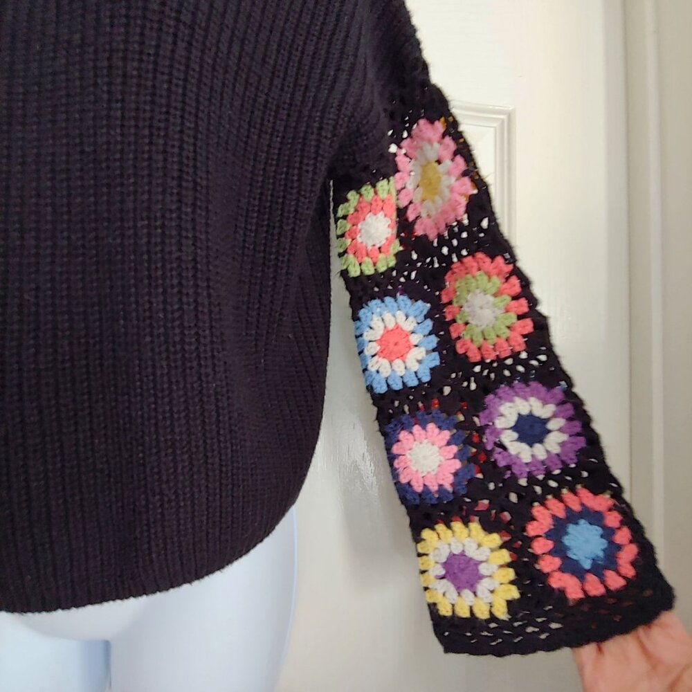 Honey & Sparkle Womens Crochet Granny Square Y2K Hippie Retro Floral Boho XL - Picture 4 of 6